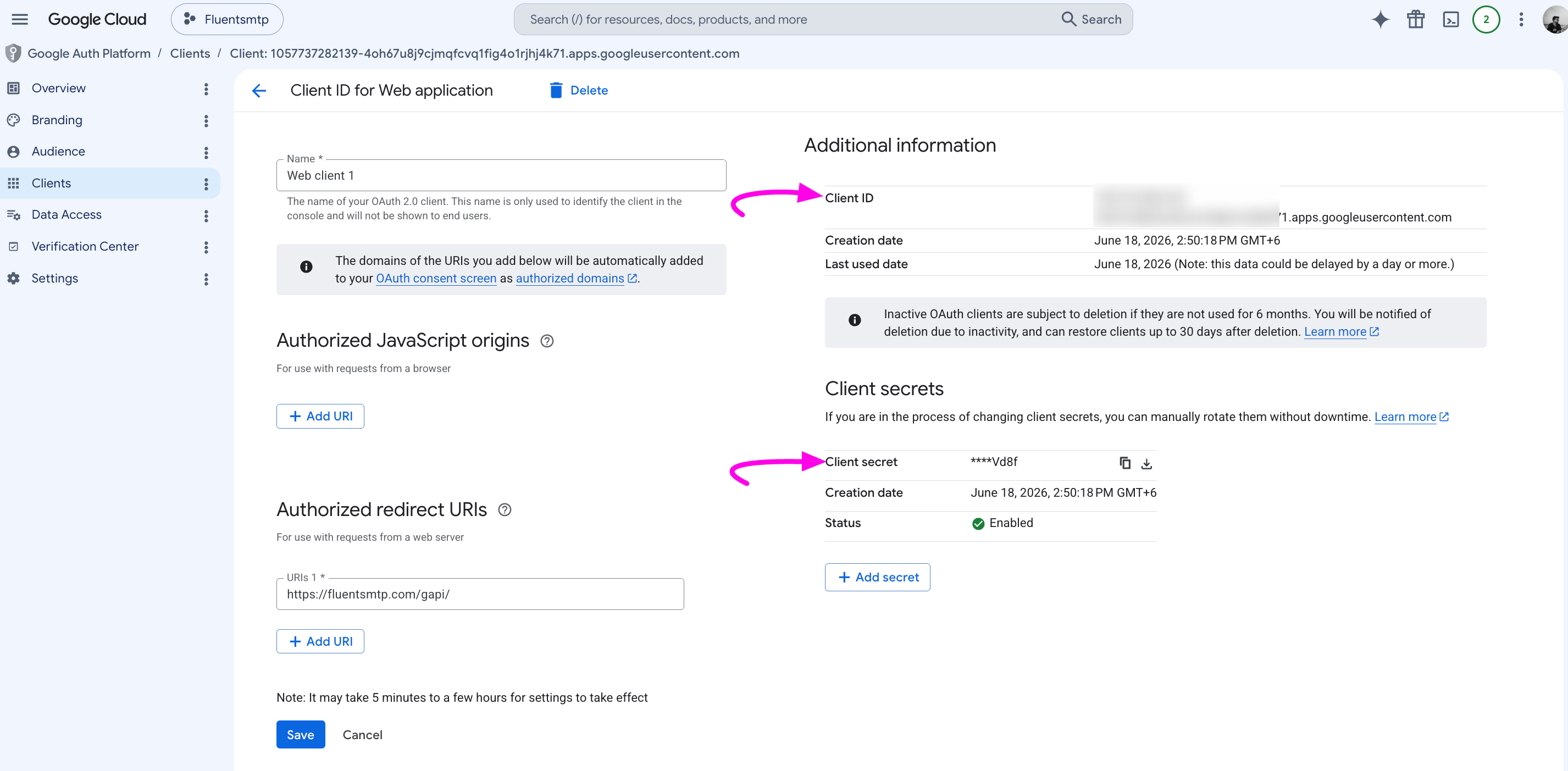 22. Client ID and Client Secret