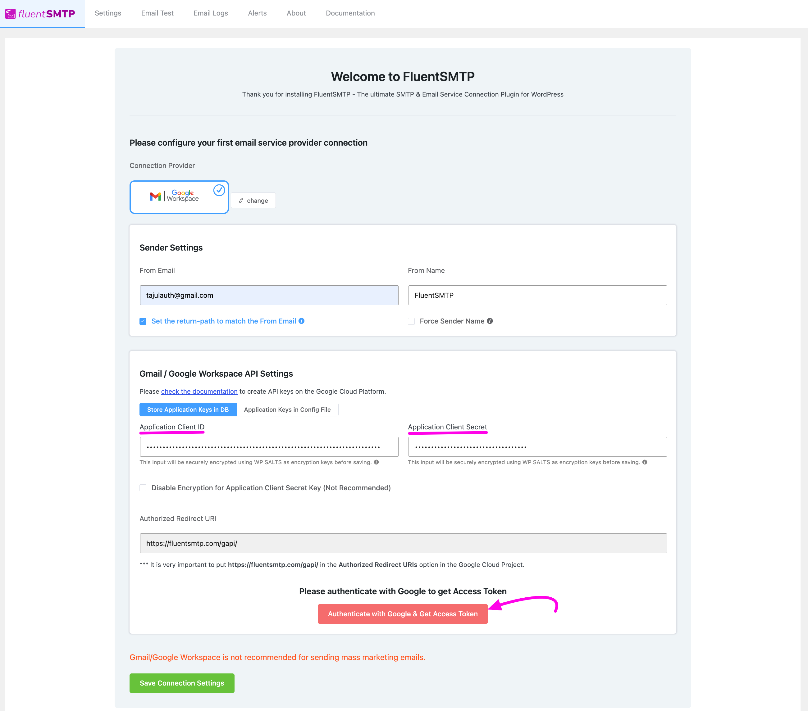 23. Paste Client ID and Secret