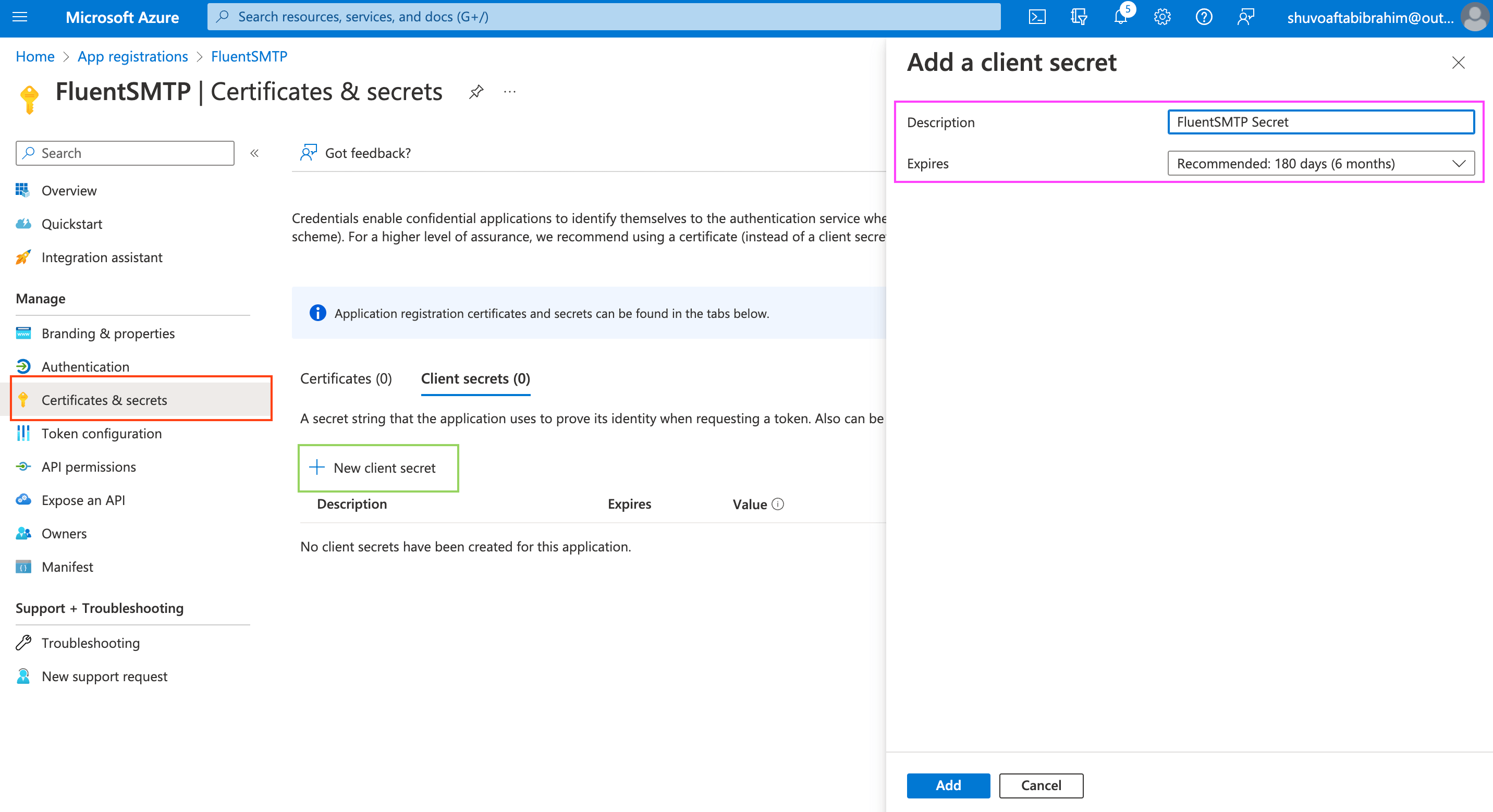 Azure App Secret Add
